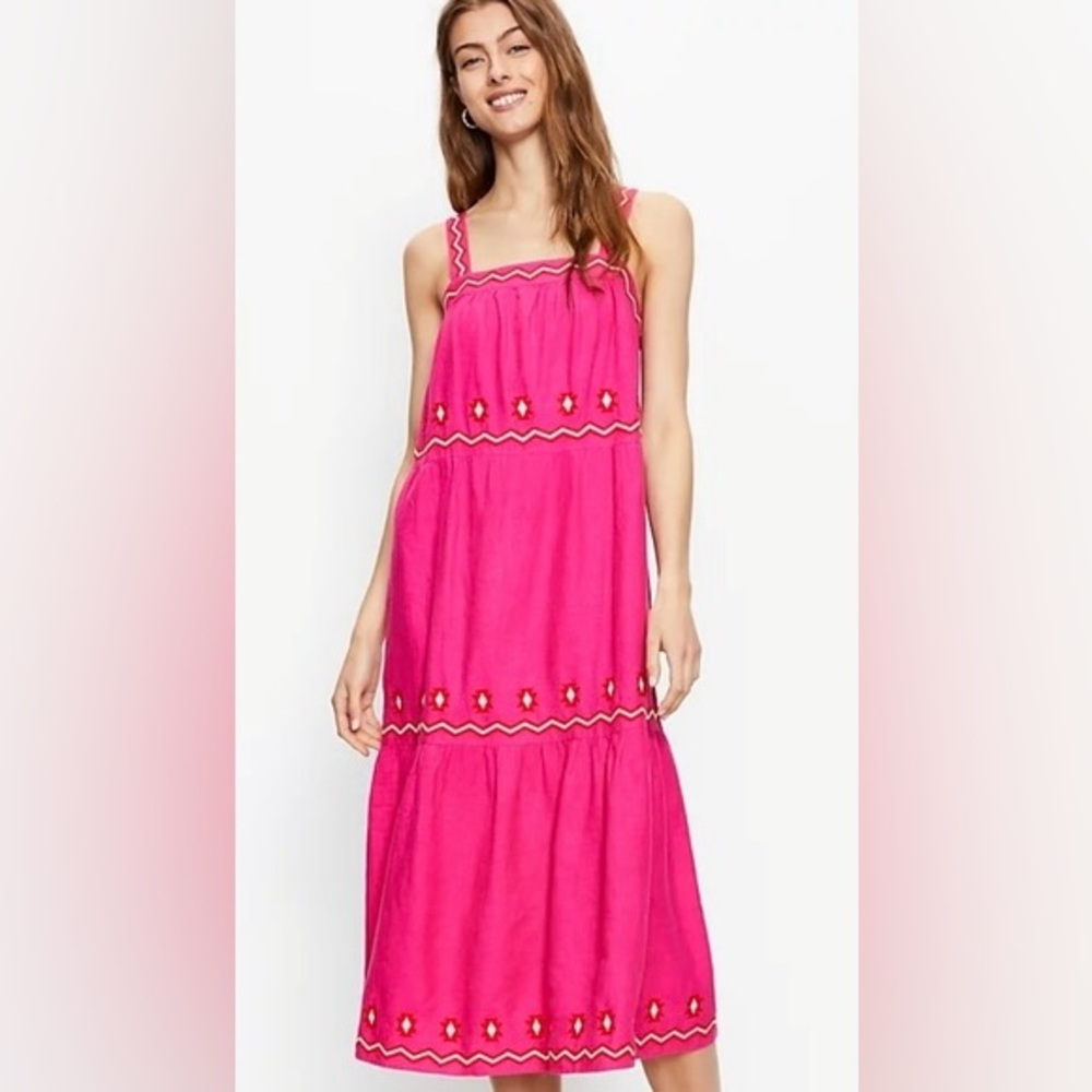 LOFT Embroidered Tiered Midi Dress